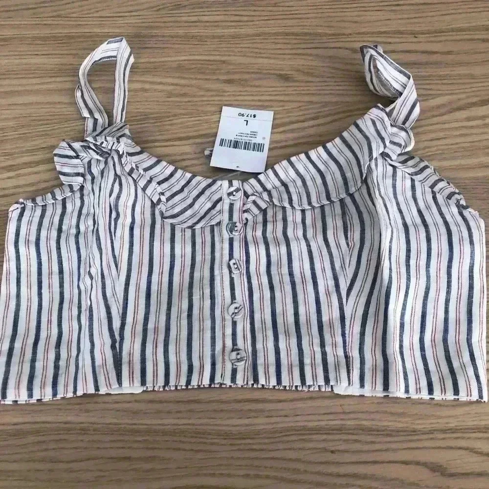 🆕Forever 21 Stripes Woven Crop-Top L🆕 - Picture 5 of 8